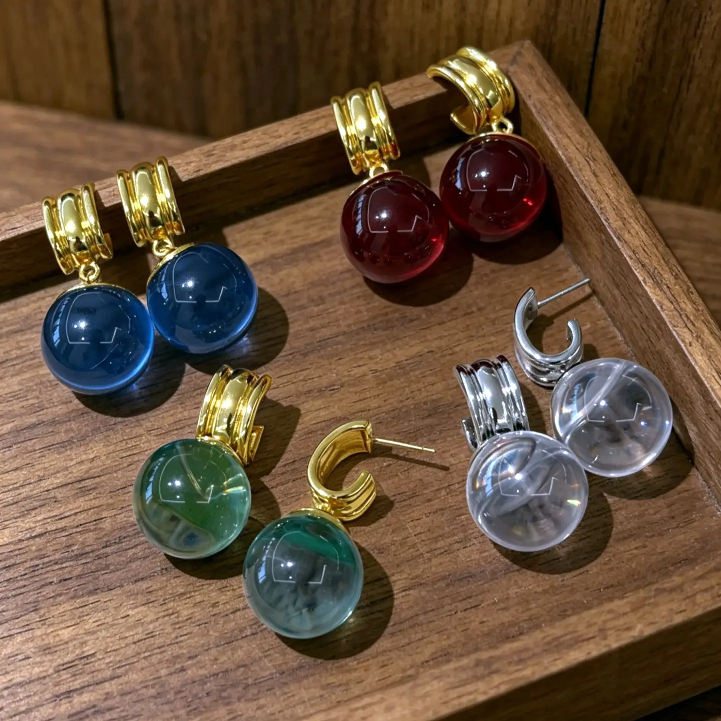 Monet Garden Colorful Crystal Ball C-Shaped Earrings French Style