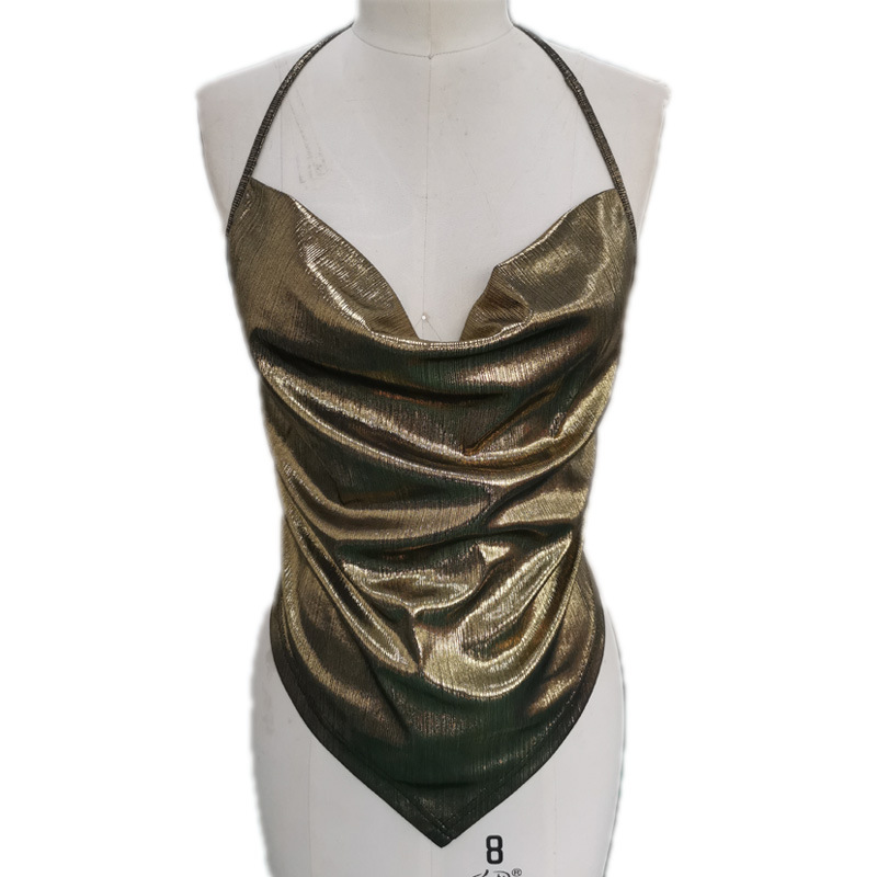 European And American Pure Color Sequins Backless Sleeveless Party Women's Shirt Camisole Gold - Shop at LoveMi