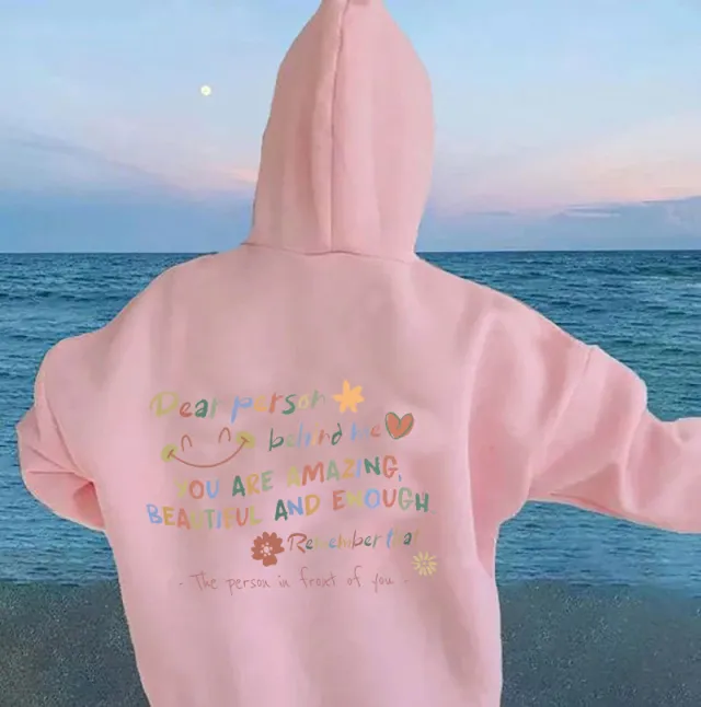 Women's Personalized Letter Printed Fleece Hoodie Pink - Shop at LoveMi