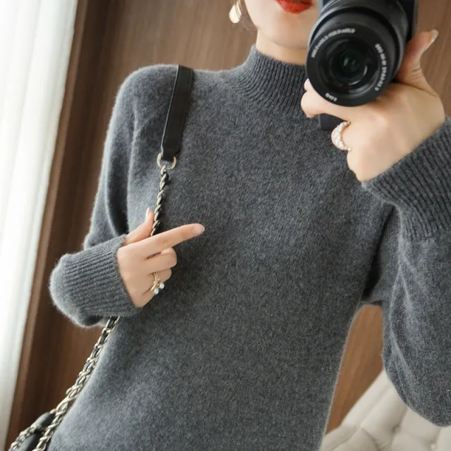 Women's Half Turtleneck Beige Sweater Dark Gray - Shop at LoveMi