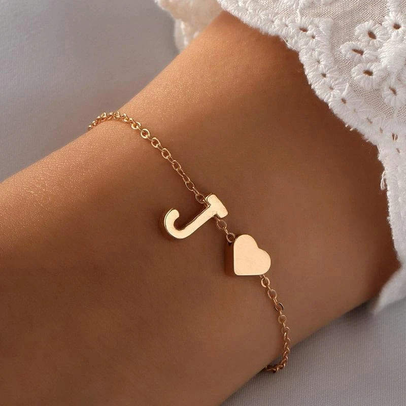 English Letter Graceful Personality Alloy Heart-shaped Letter Bracelet