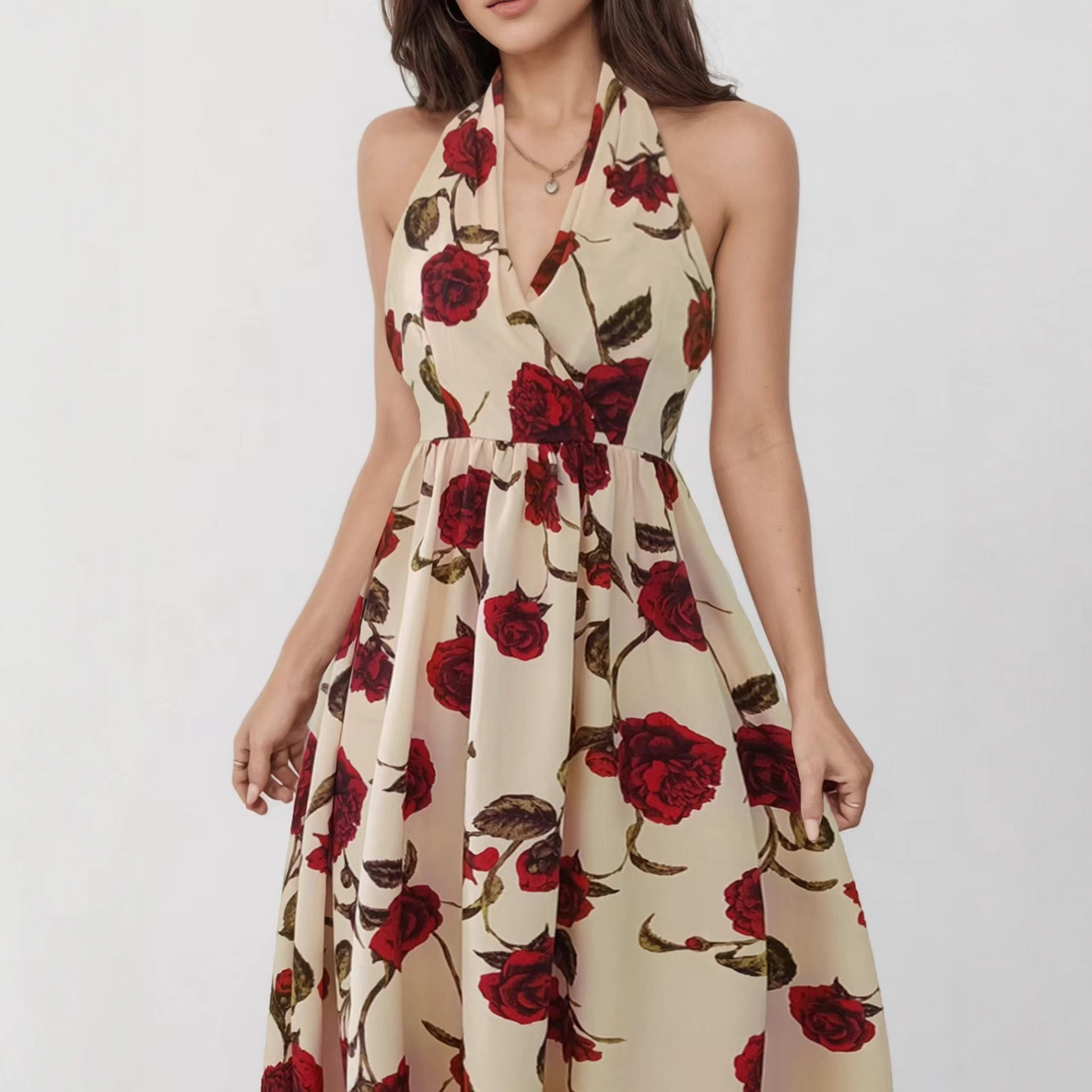 High waisted Slim fit Mid length A line Skirt With A Halter Neck Color - Shop at LoveMi