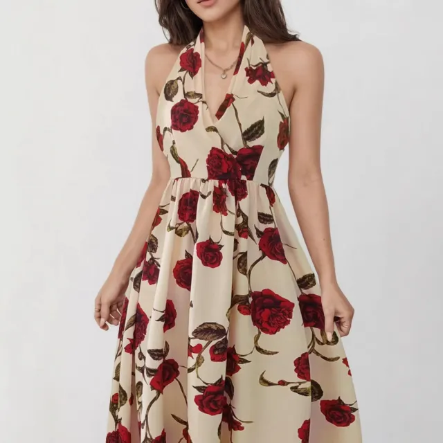 High waisted Slim fit Mid length A line Skirt With A Halter Neck Color - Shop at LoveMi