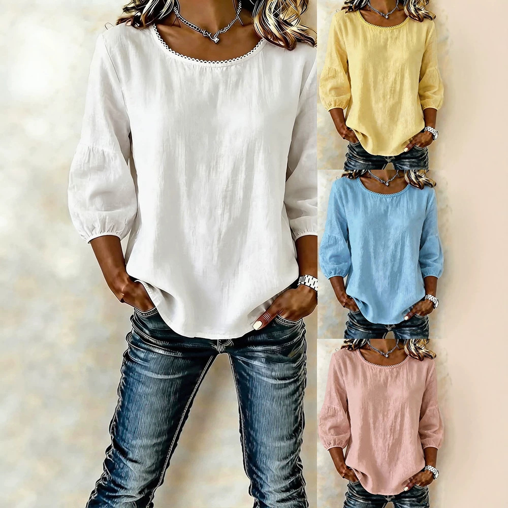 Womens Casual Long-sleeve Crew-neck T-shirt
