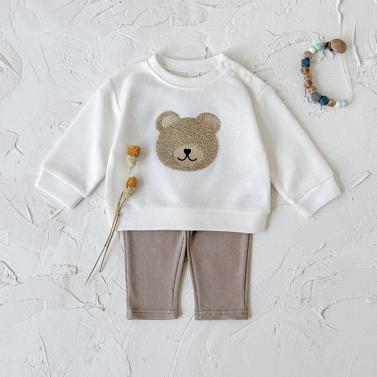INS Unisex Baby Bear Print Long-sleeve Hoodie And Sweatpants Set For Springautumn