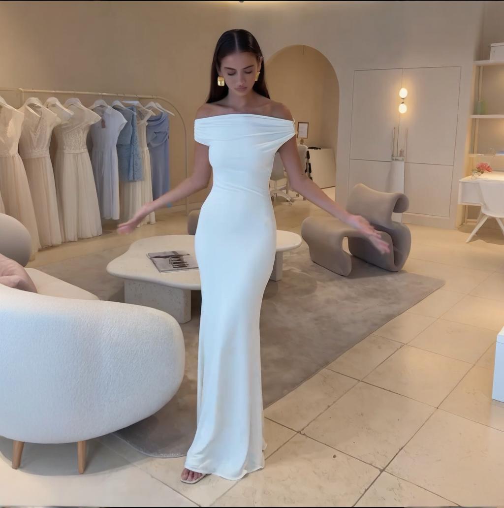 French Off-shoulder Shoulder-baring Sexy Temperament Waist-controlled Slimming Dress