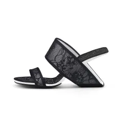 Women's Lace Embroidered Slippers Hollow-out Wedge - Red - View 1
