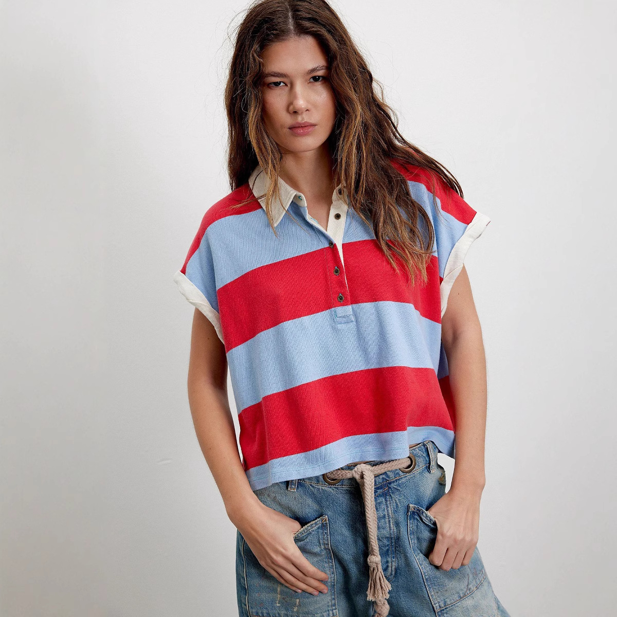 Womens Casual Striped Short-sleeve Loose T-shirt