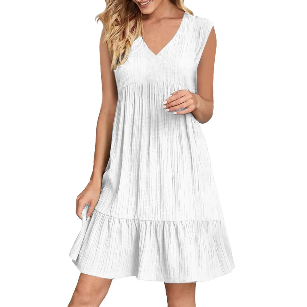 V-neck Niche Design Casual Elegant Lines Dress - White