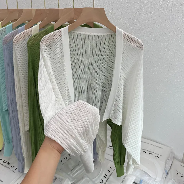 Hollow Thin Loose Lantern Sleeve Sun Protective Blouse White - Shop at LoveMi