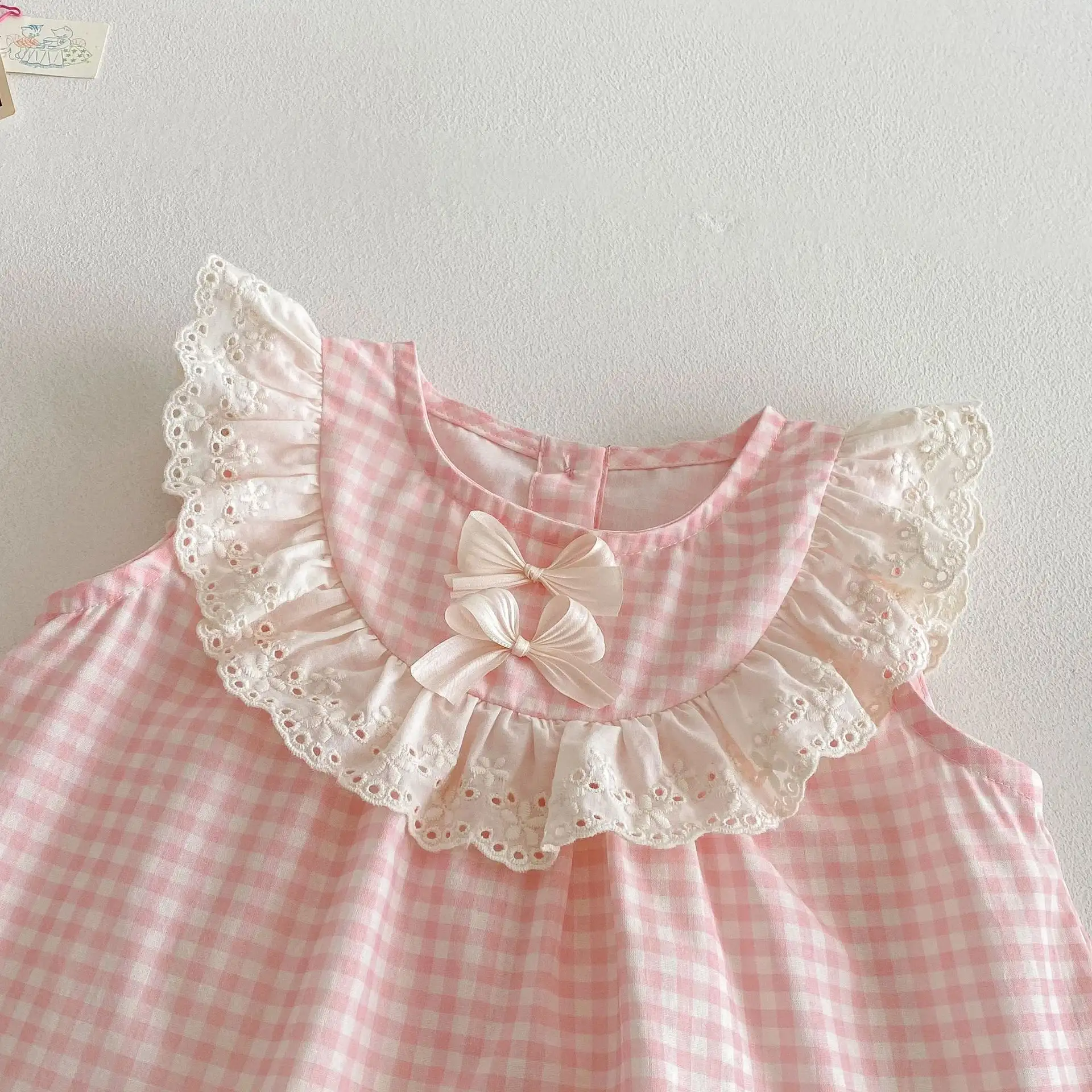 Girls' Plaid Suit Bowknot Doll Shirt Wide Leg Pants Two-piece Set