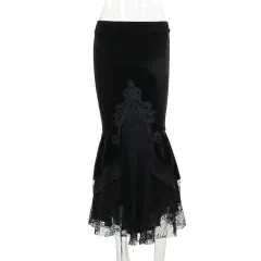Elegant Slim-fit Embossed Ruffled Fishtail Skirt - Black - View 1