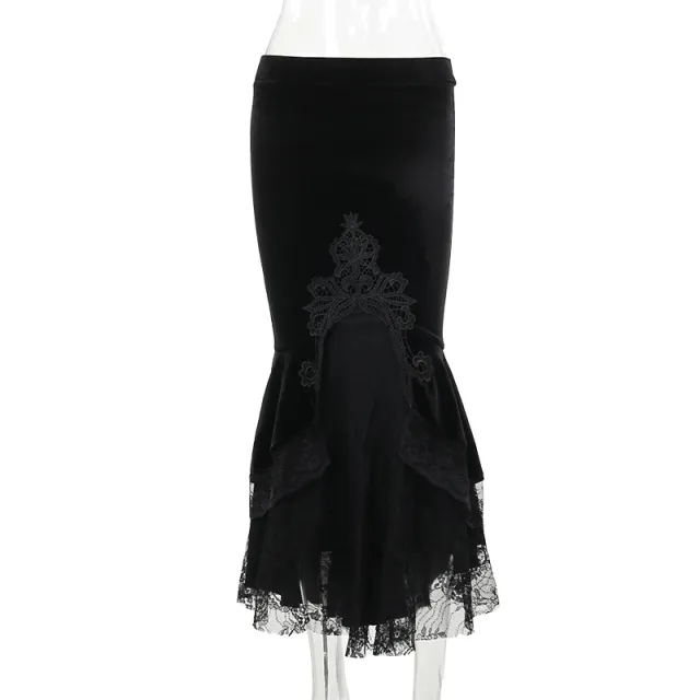 Elegant Slim fit Embossed Ruffled Fishtail Skirt Black - Shop at LoveMi