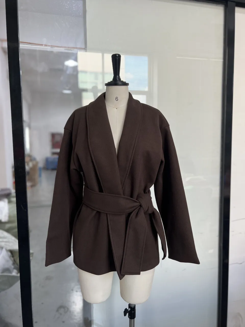 Temperament Wild Waist-controlled Lace-up Short Woolen Coat - Dark Brown