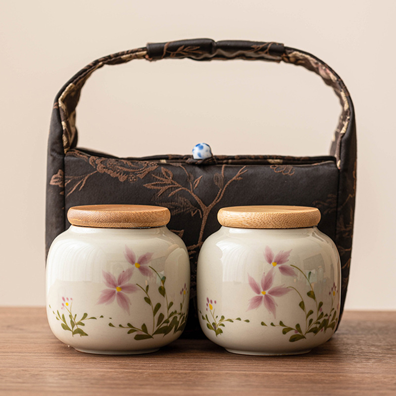 Grass And Wood Gray Little Sealed Jar Moisture-proof Household Chinese Portable Ceramics Tea Storage Jar Warehouse