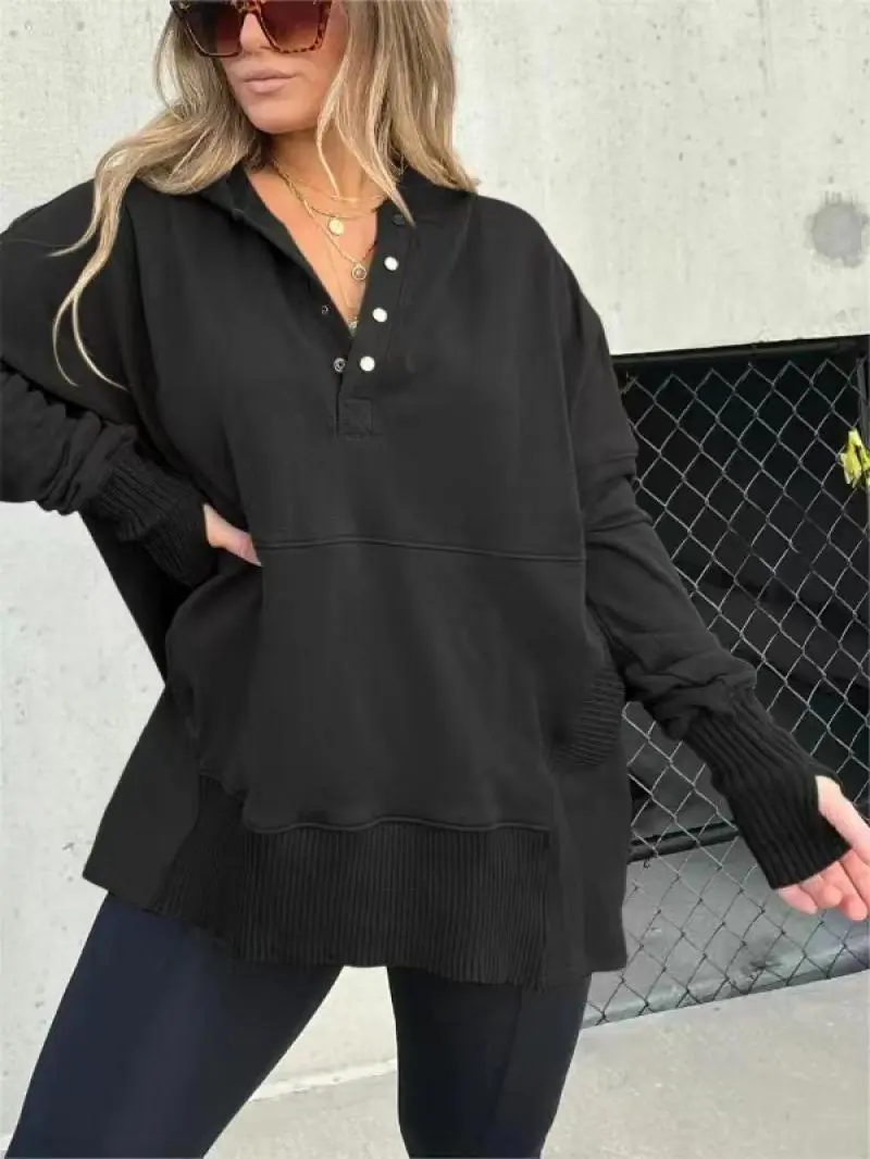 Loose Casual Thread Patchwork Top Women - Black
