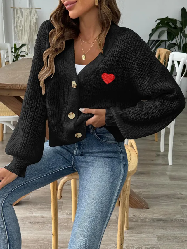 Women's Woven Love Stickers Short Button Coat Black Heart - Shop at LoveMi