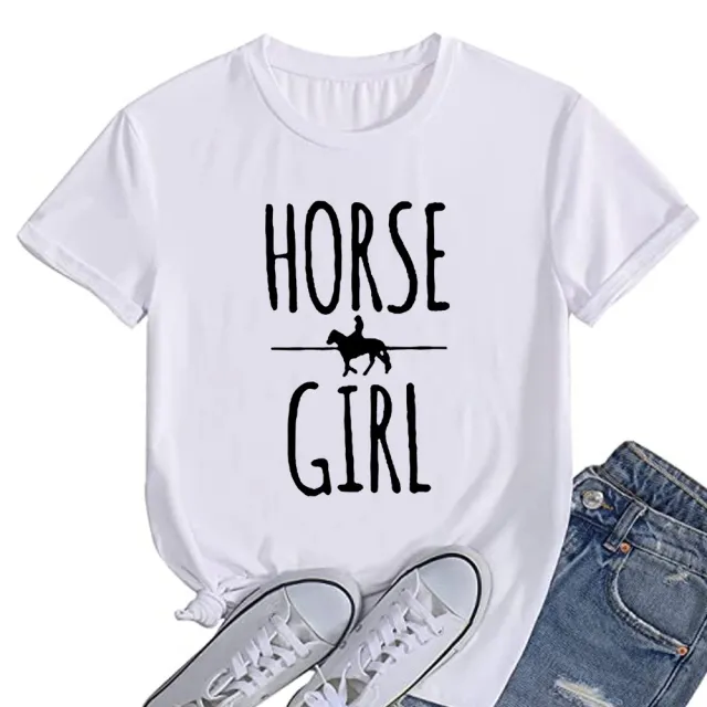 Horse Girl Letter Short Sleeve Women's T shirt White - Shop at LoveMi