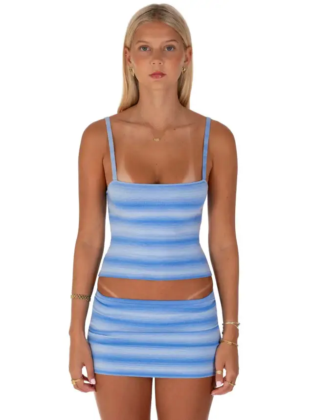 Striped Casual Sheath Skirt With Spaghetti Straps Blue - Shop at LoveMi