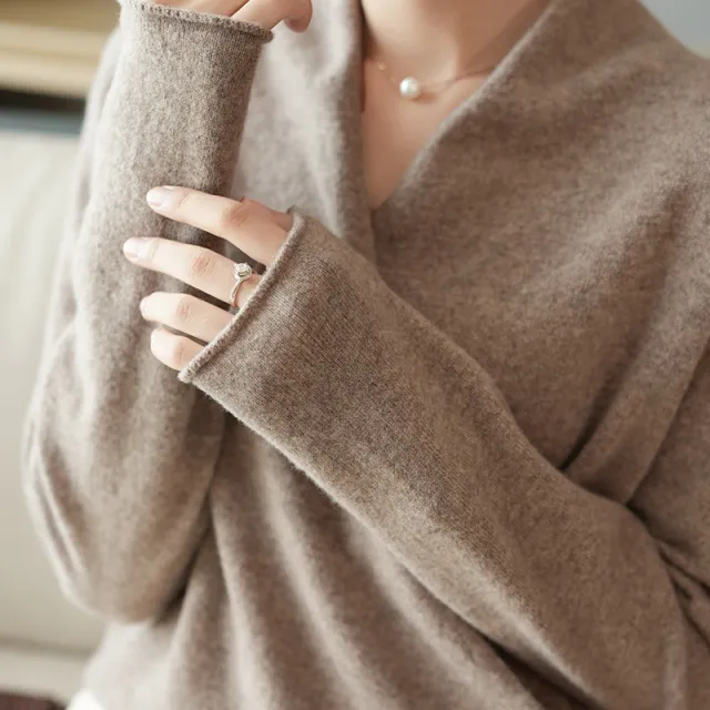 Cross Collar Pure Wool Sweater Female Slim Fit Pullover Camel - Shop at LoveMi
