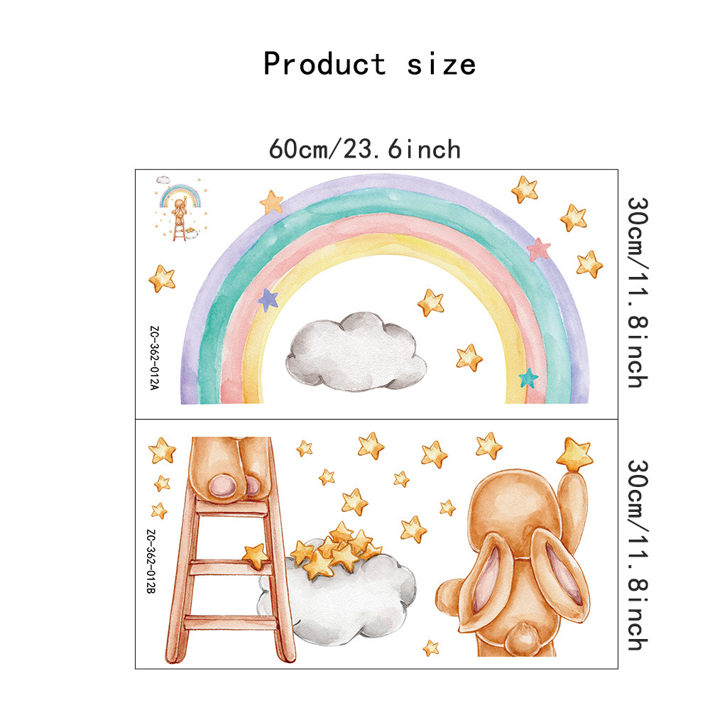 Title 1, Watercolor Rainbow Rabbit Wall Sticker Girl Roo...