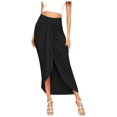 Women's Fashion Irregular Solid Color Dress - Black - View 1