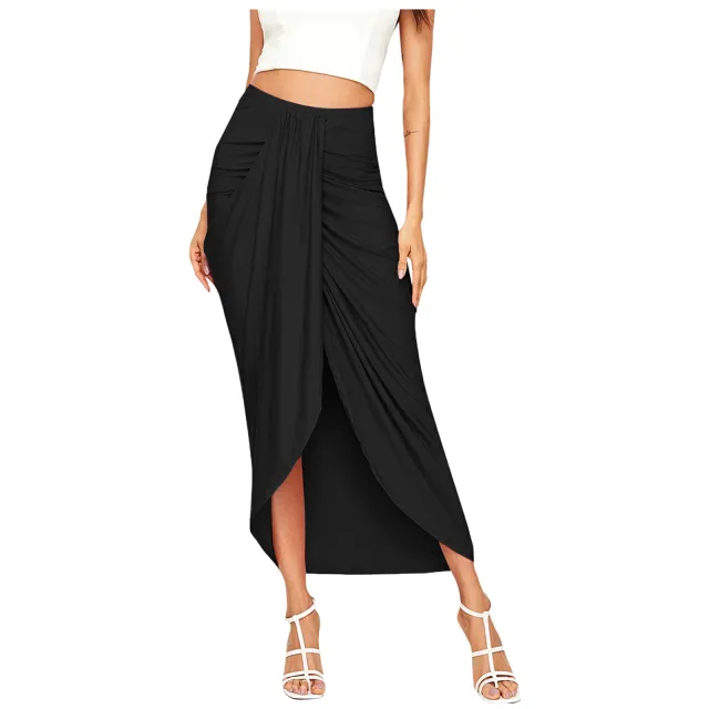 Women's Fashion Irregular Solid Color Dress Black - Shop at LoveMi