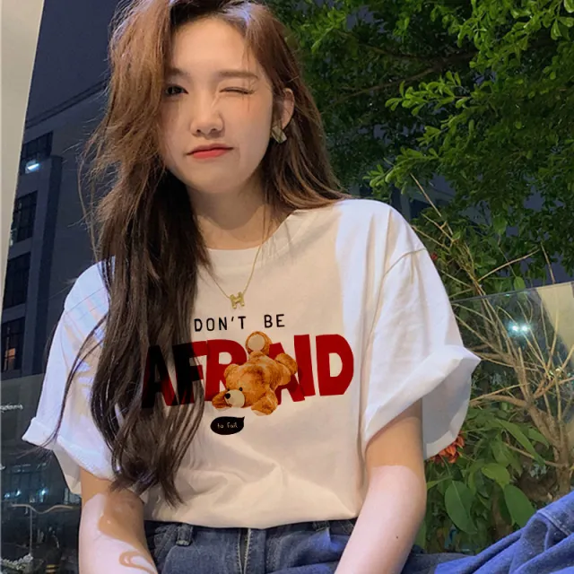 Short sleeved Women's Clothing Ins Fashion Printing Fashion All matching Af Bear Xl - Shop at LoveMi