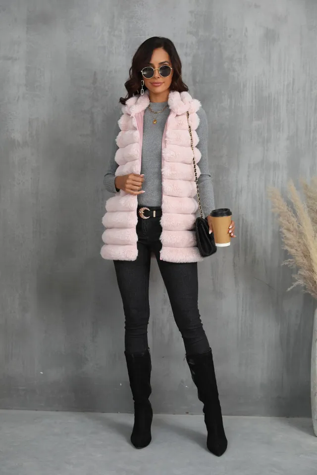 Mid length Autumn And Winter New Faux Fur Vest For Women Pink - Shop at LoveMi