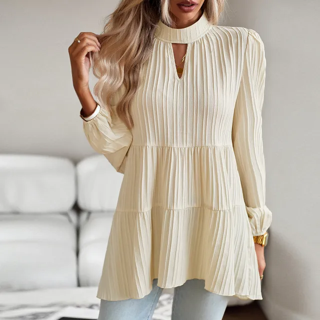Shirt Women's Independent Stand Elegant Long sleeved Top Tan - Shop at LoveMi