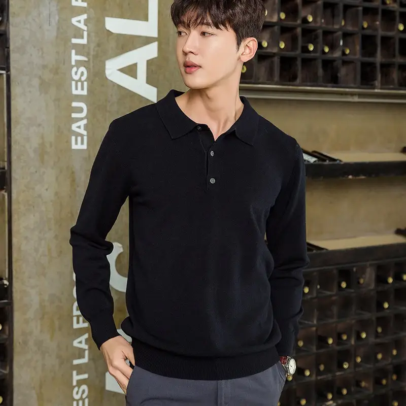 Men's Clothing Polo Collar Pullover Bottoming Shirt