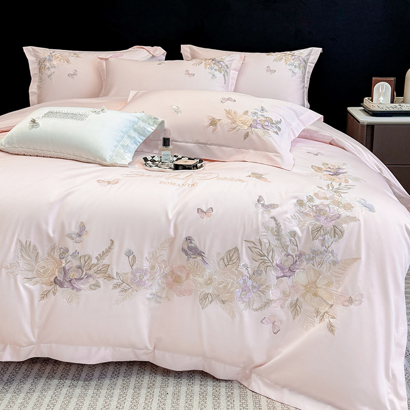 Embroidered Floral Four-Piece Bed Sheet Set, picture 3 of 4