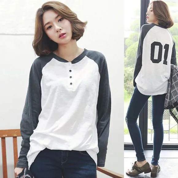 Women's Mid length Loose Ins Top White Korean Style Long Sleeve T shirt White - Shop at LoveMi