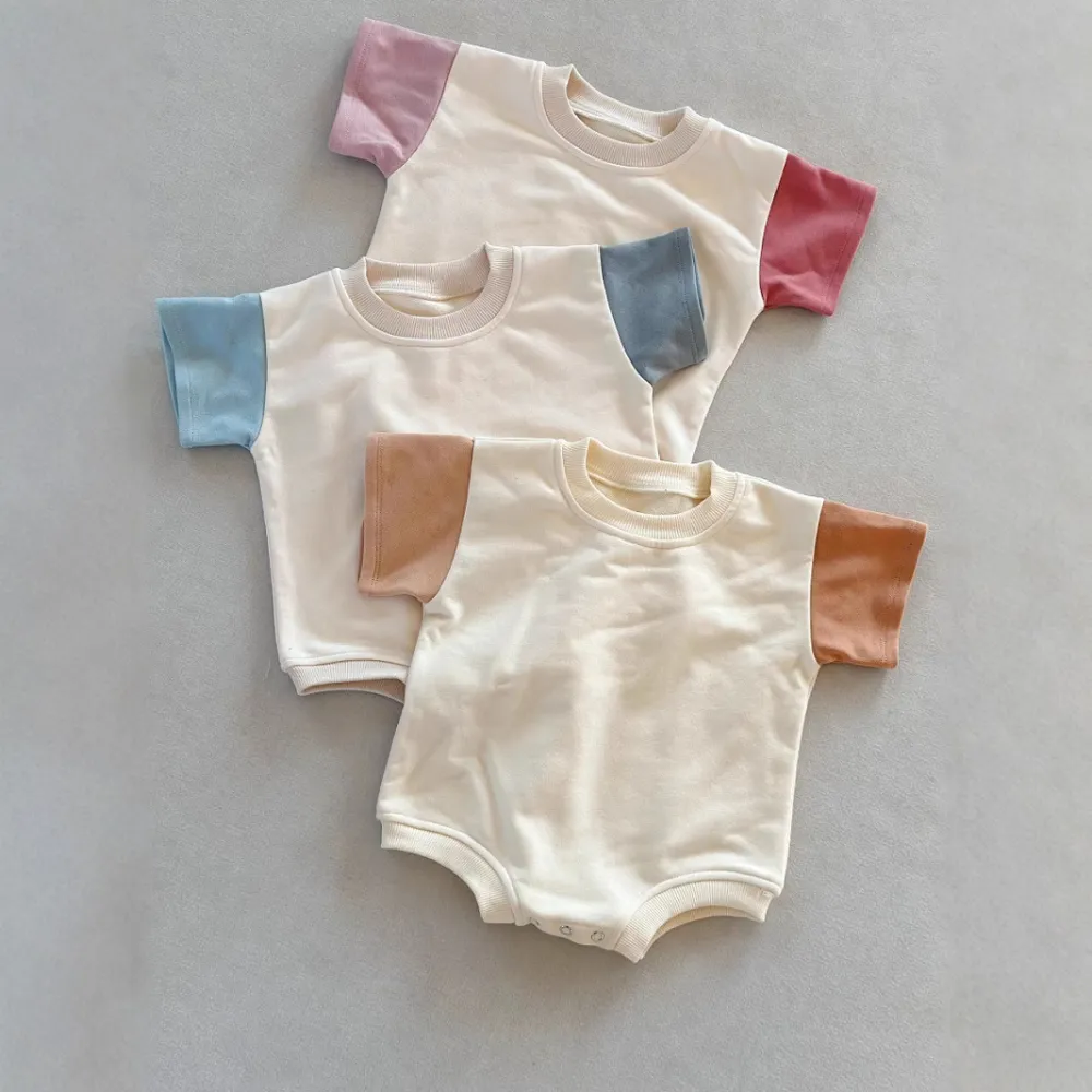Baby Contrast Color Short Sleeve Onesie Triangle Rompers
