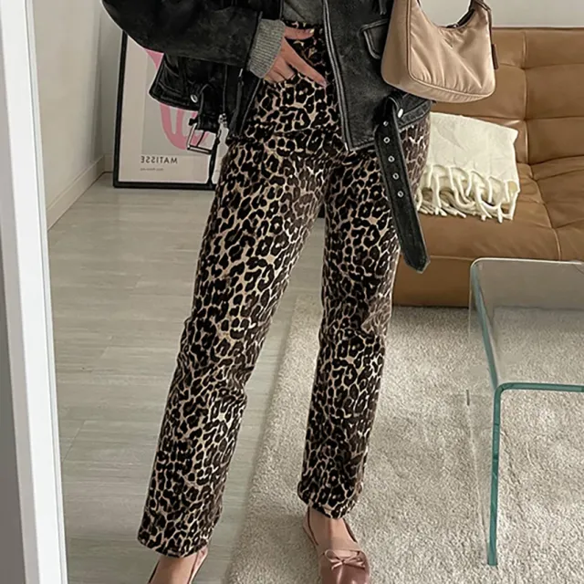 Leopard Print High Waist Straight Pants Retro Smart Trousers Women Leopard - Shop at LoveMi