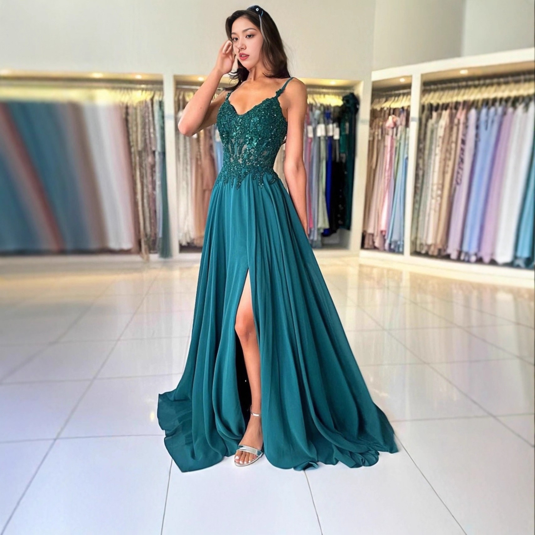 Strapless Vneck Evening Gown European And American Style
