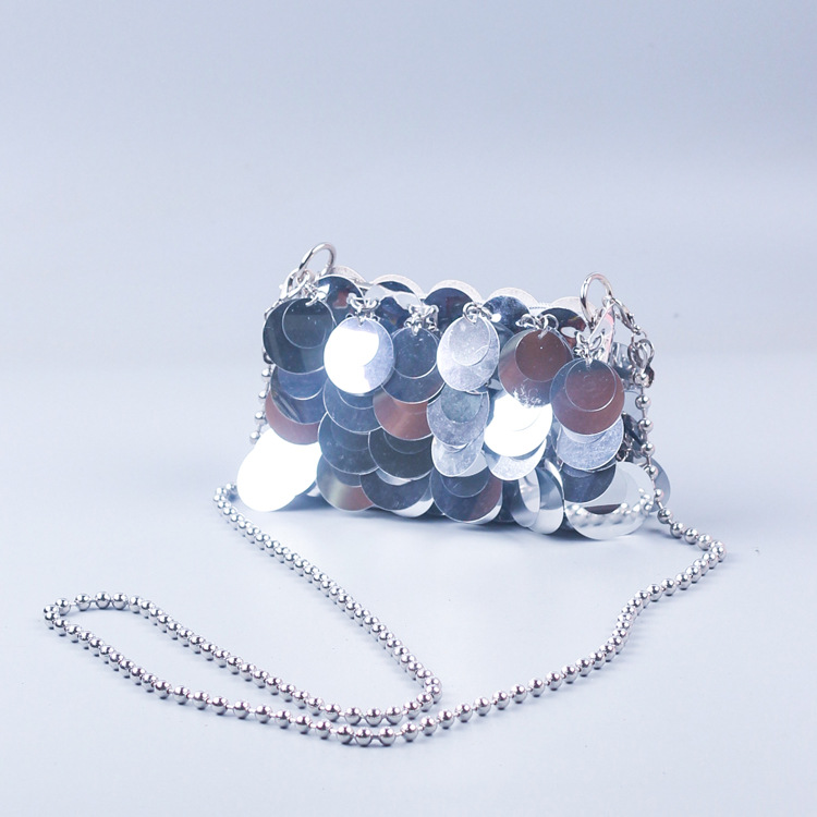 Handmade Women's Woven Bag Chain Sequined Shoulder Messenger Bag