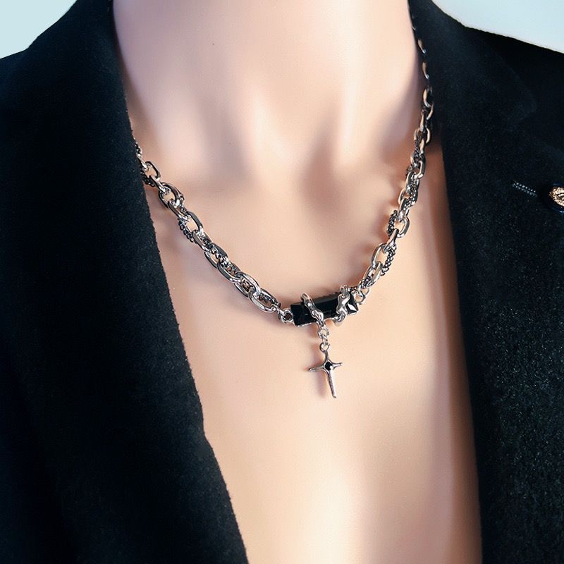 Men's Black Onyx Winding Necklace Clavicle Chain