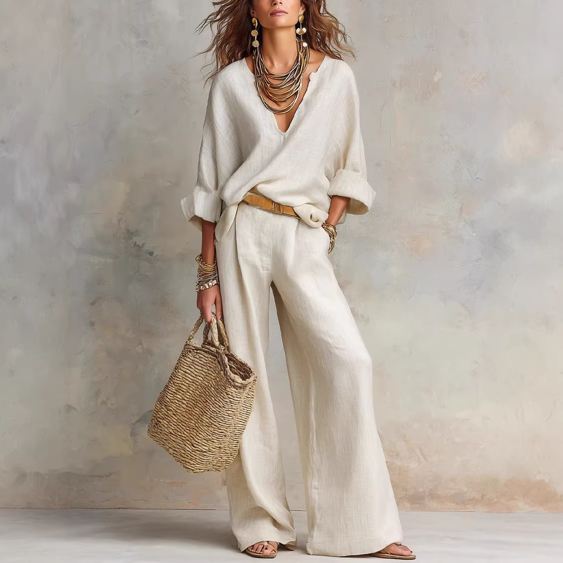 Fashionable Casual Linen Loose Vacation Set