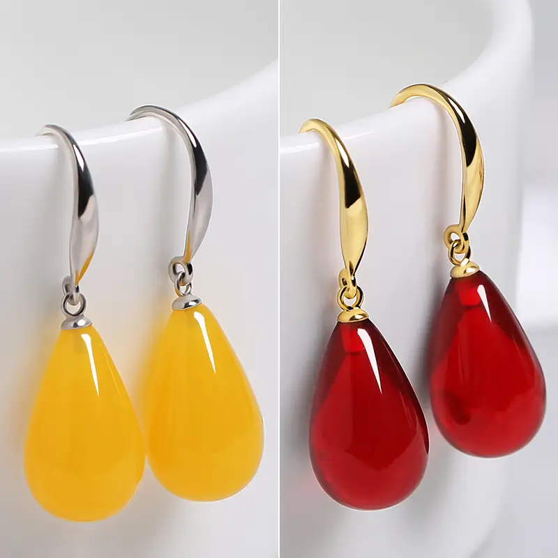 Beeswax Earrings 18 Gold Amber Eardrops Amber 925 Silver Vintage