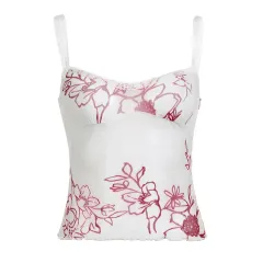 Women's Fashion Simple Mesh Plant Print Low-cut Sling Vest - Pink - View 1