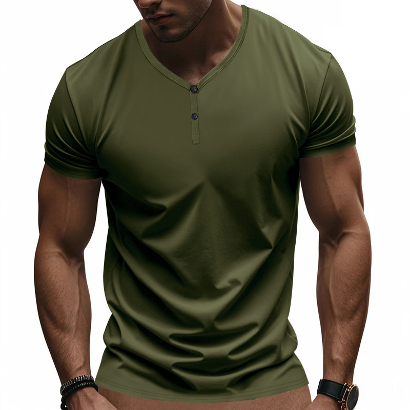 Retro Henry-Neck T-Shirt Loose Fit Stretchy Quick-Drying Breathable Short-Sleeved Summer Sports Top