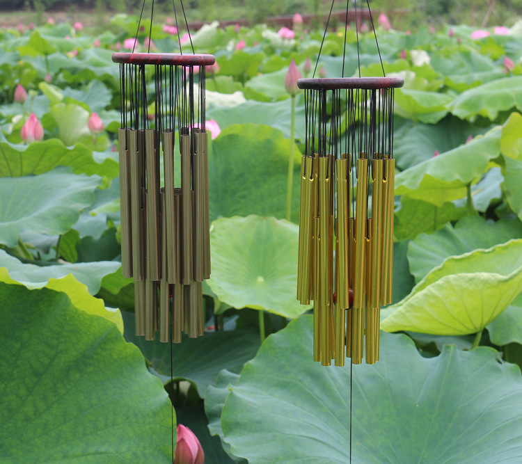 Title 15, Large Solid Wood Bronze Wind Chimes Metal Multi...