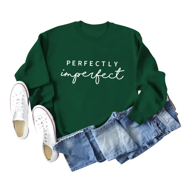 PERFECTLY Imperfect Simple Round Neck Women's Long Sleeve Sweater Dark Green White - Shop at LoveMi