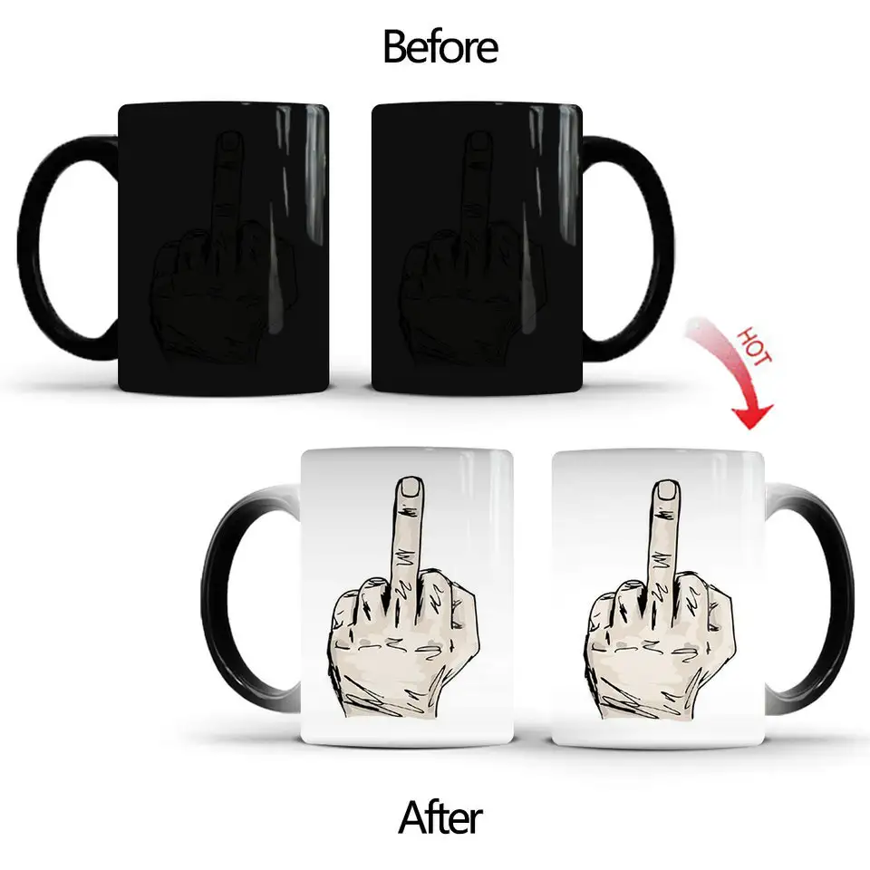 Creative Middle Finger Color Changing Mug Ceramic Thermal Gradient Temperature Sensing