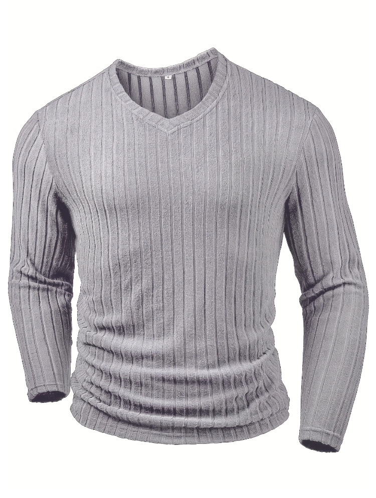 Men's ribbed V-neck sweater detail