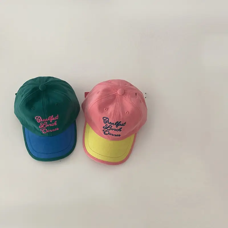 Children's Spring And Autumn Color Block Embroidery Soft Top Sun Hat
