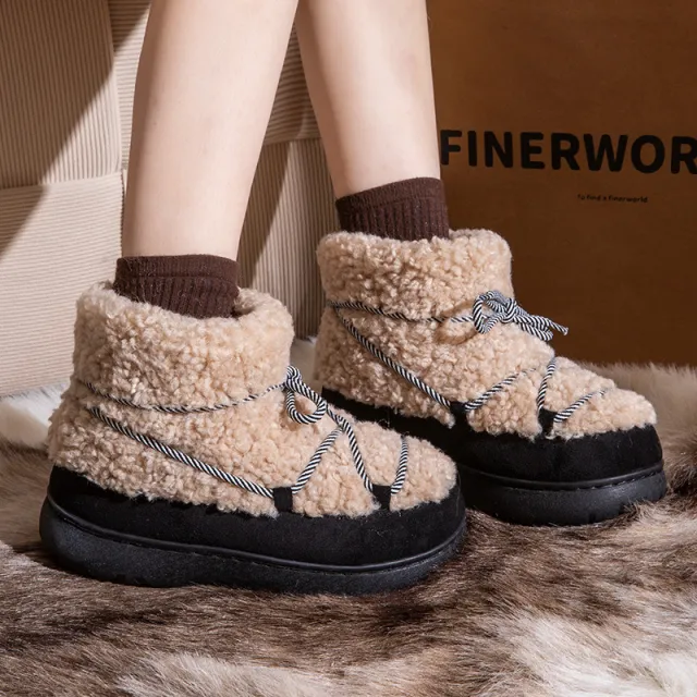 New Winter Velvet Thickened Cotton Boots Non slip Warm Velvet Cotton Slippers Women's Black - Shop at LoveMi
