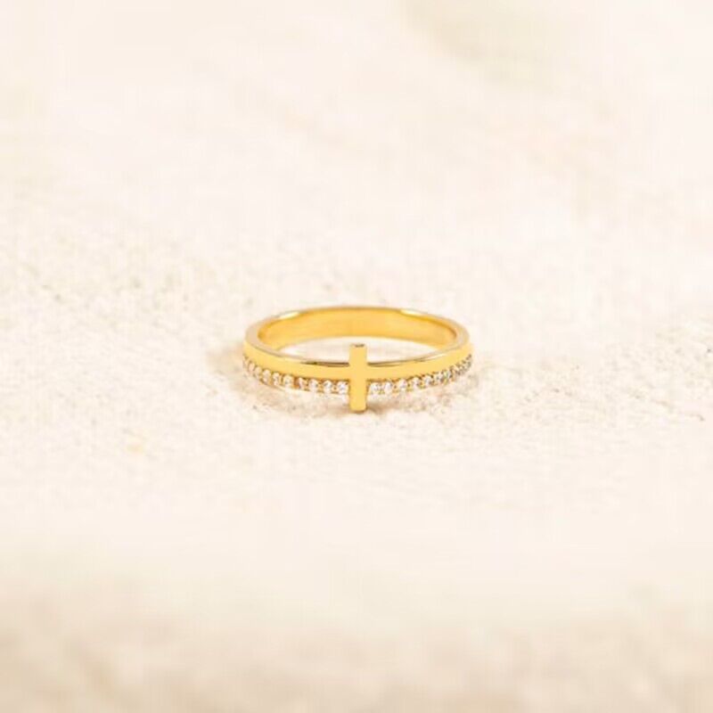New Fashion Personality Cross Copper Inlaid Zircon Women's Ring