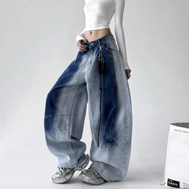 Retro Gradient American All match Loose Machete Casual Denim Trousers American Blue - Shop at LoveMi